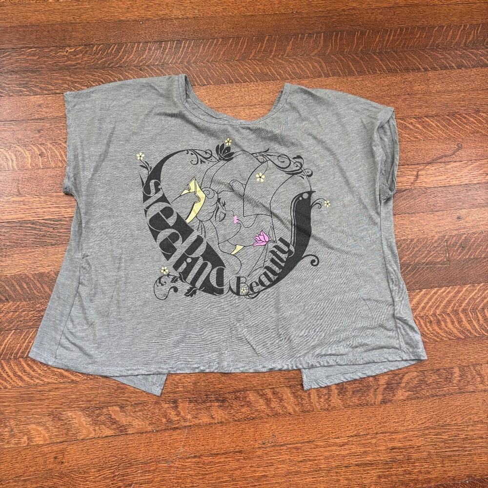 Disney Sleeping Beauty Women's Grey Batwing Sleeve Open Back Sz L Graphic Tee